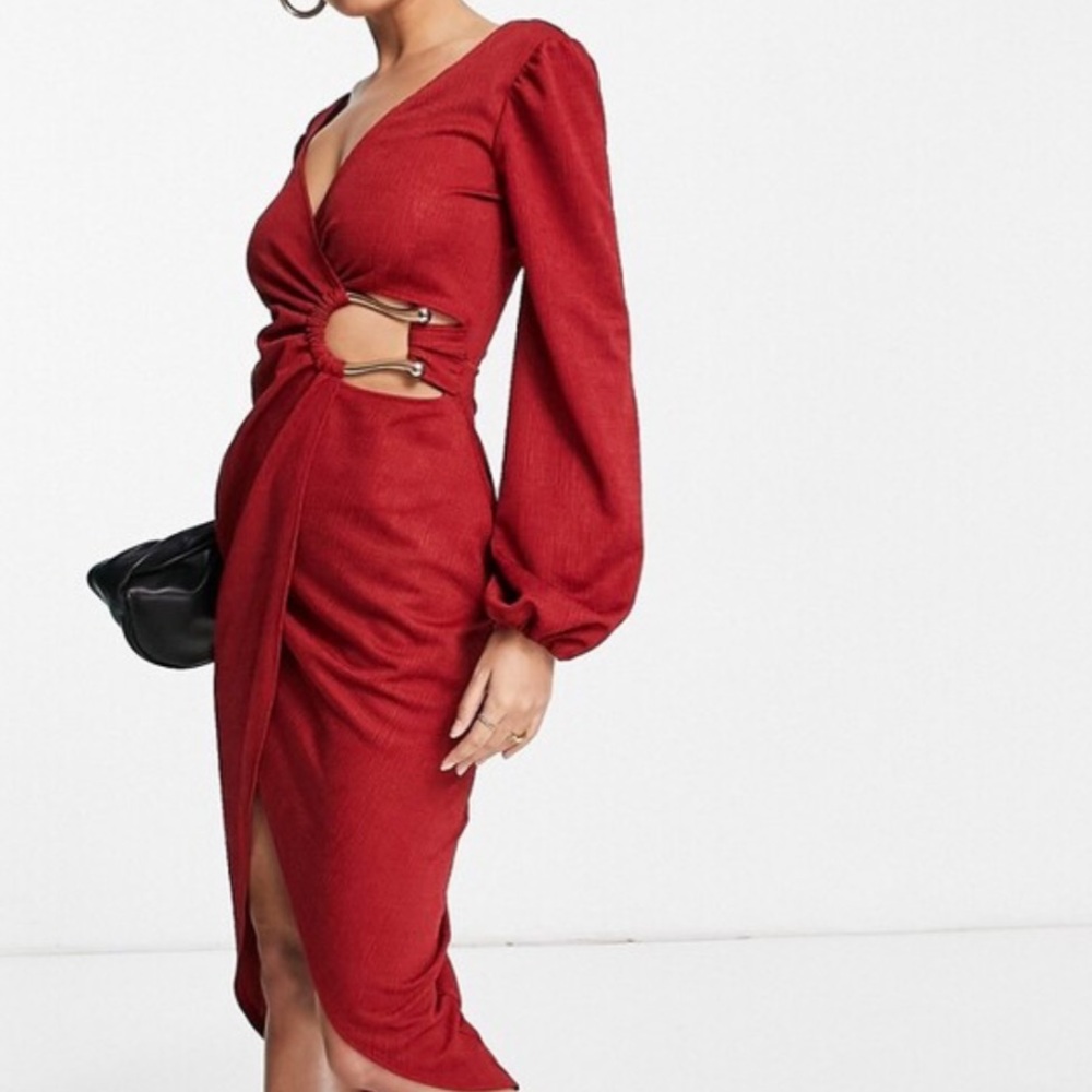ASOS Burgundy Long Sleeve Wrap Dress